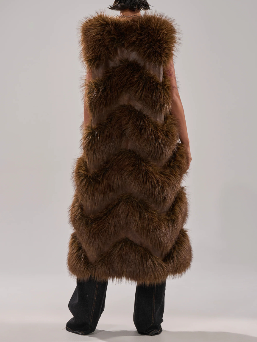 DARK BROWN PANELED FUR VEST