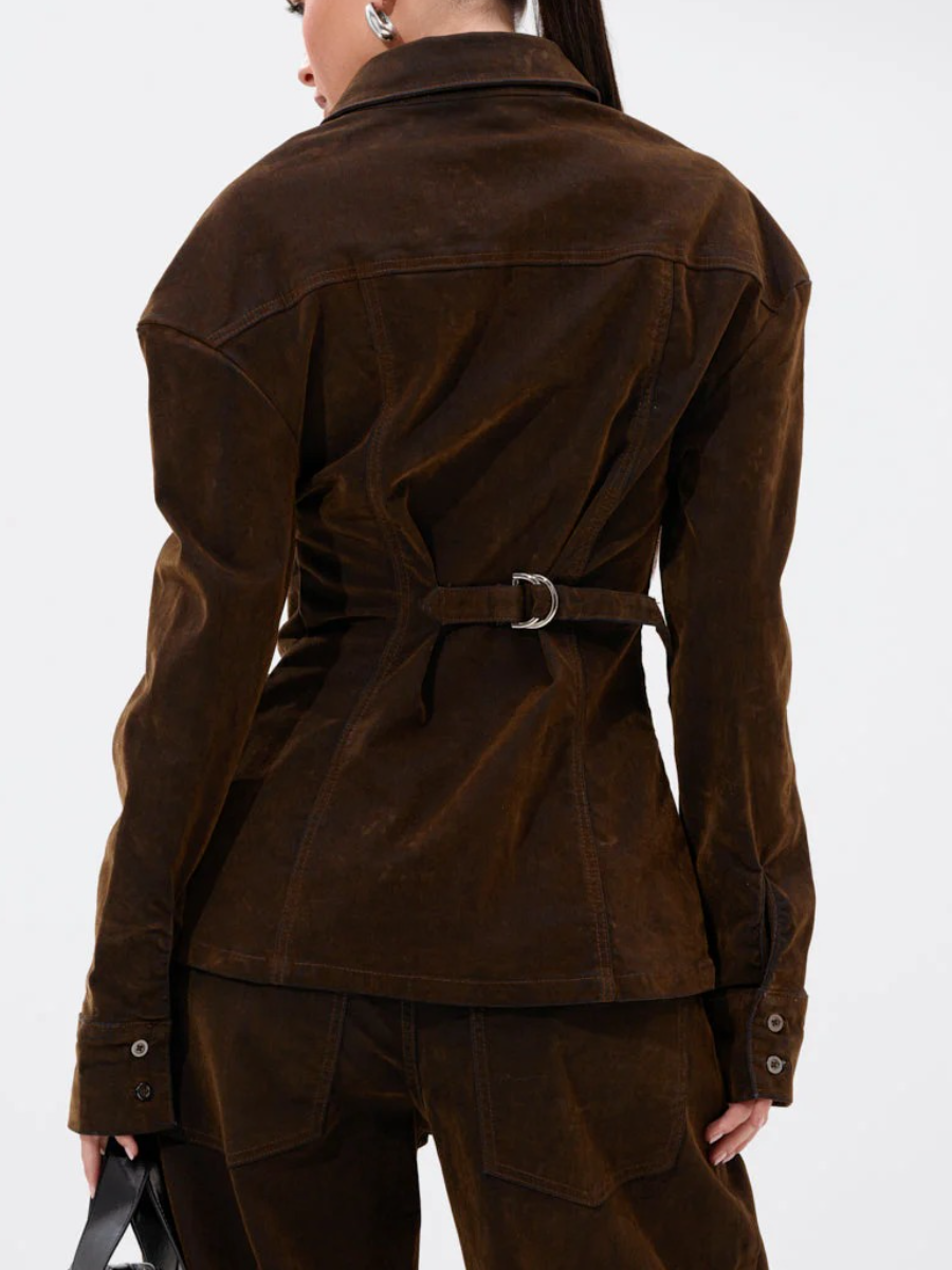 Slightly Oversized Velvet Denim Two Pieces Set