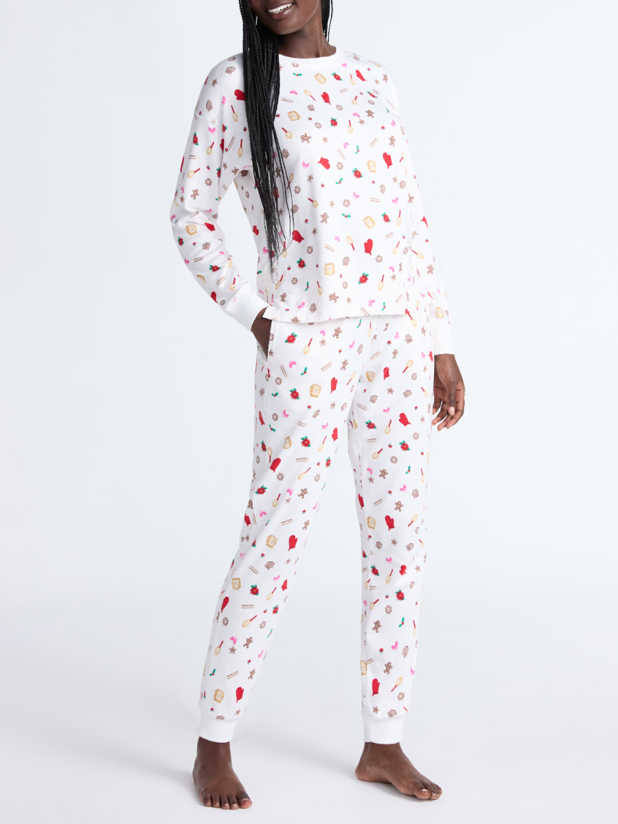Cozy Lounge Collection Hacci Knit Long Sleeve Top And Joggers Pajama Set