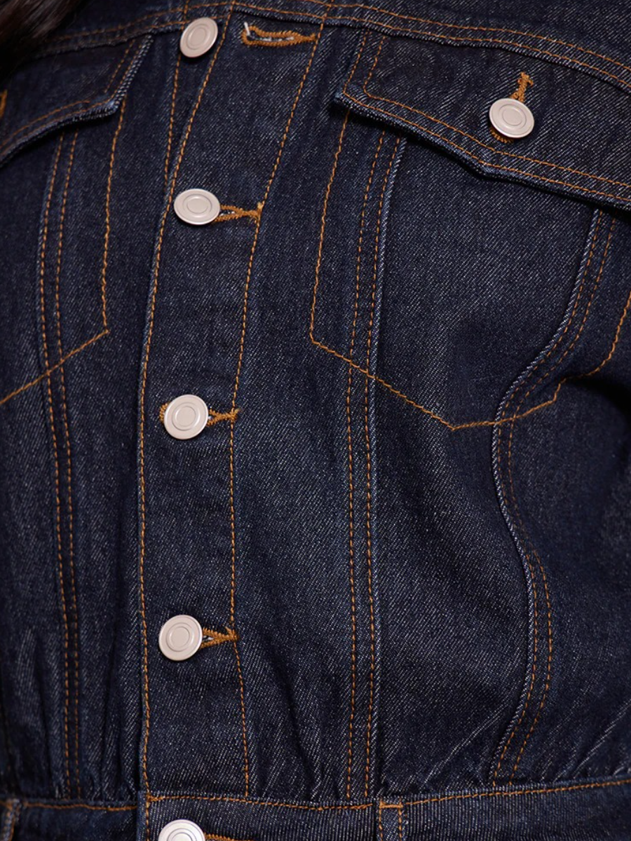 Indigo Contrast Stitch Long Sleeve Denim Jumpsuit