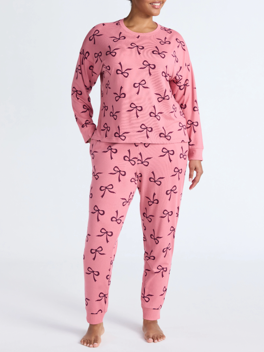 Cozy Lounge Collection Hacci Knit Long Sleeve Top And Joggers Pajama Set