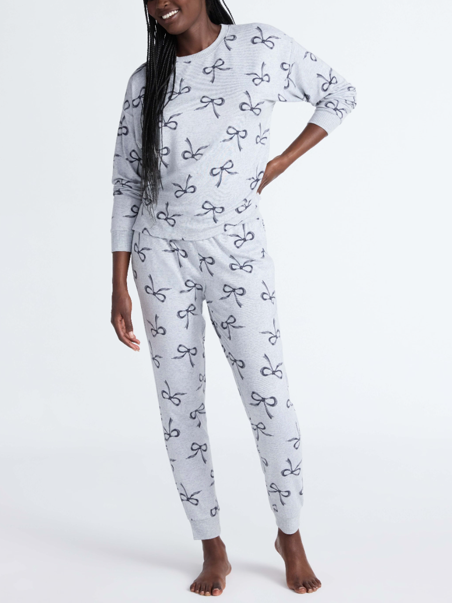 Cozy Lounge Collection Hacci Knit Long Sleeve Top And Joggers Pajama Set