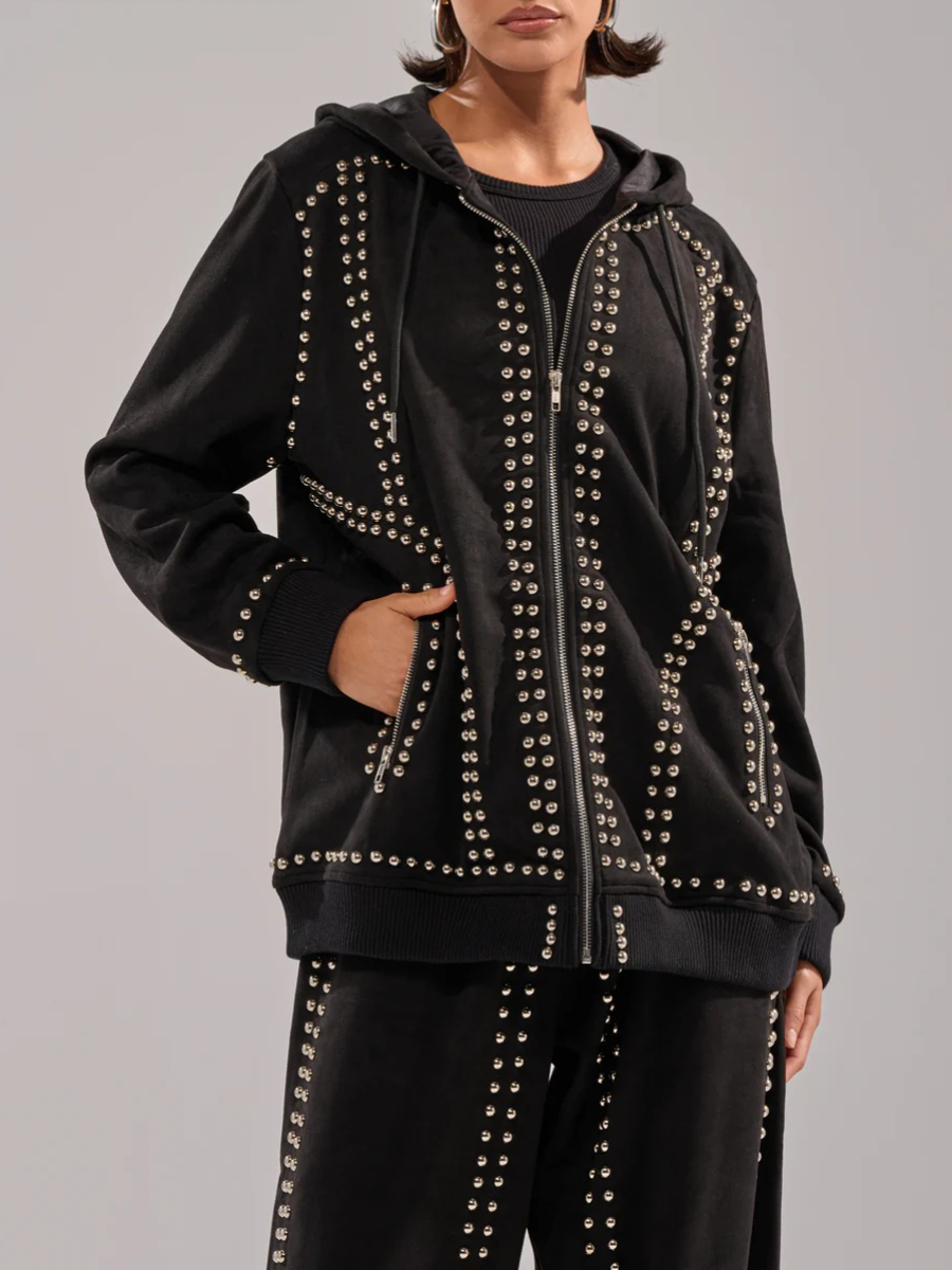SALLY STUDDED ZIP UP SWEATSHIRT AND JOGGER SUIT