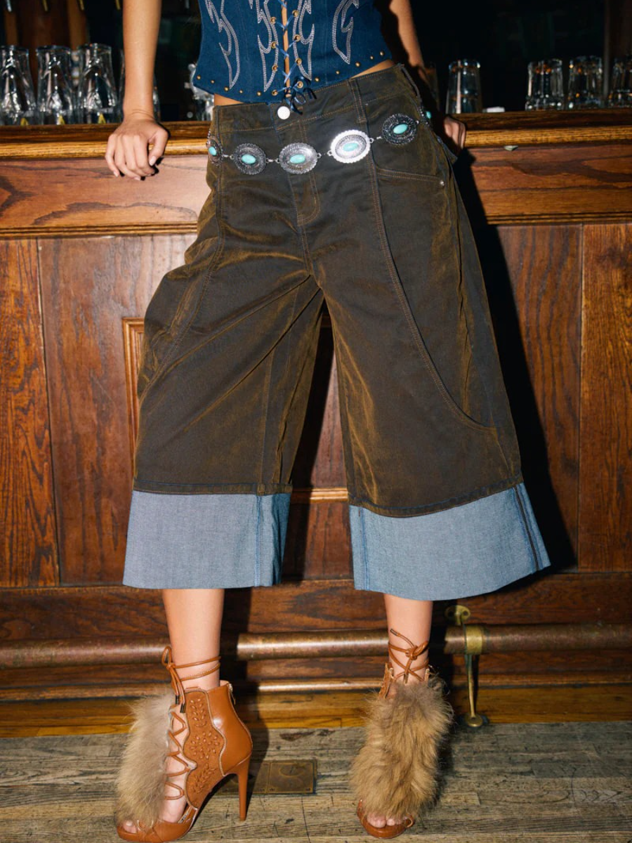 Slightly Oversized Velvet Denim Two Pieces Set