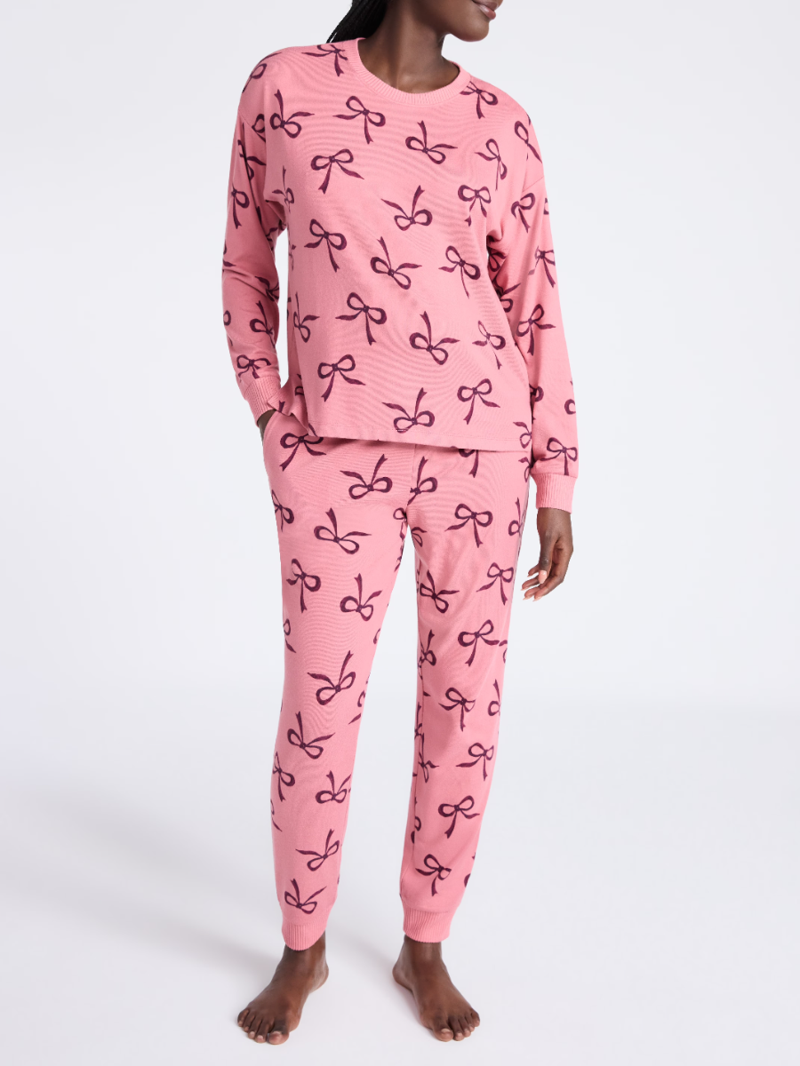 Cozy Lounge Collection Hacci Knit Long Sleeve Top And Joggers Pajama Set