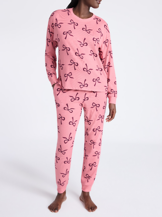 Cozy Lounge Collection Hacci Knit Long Sleeve Top And Joggers Pajama Set