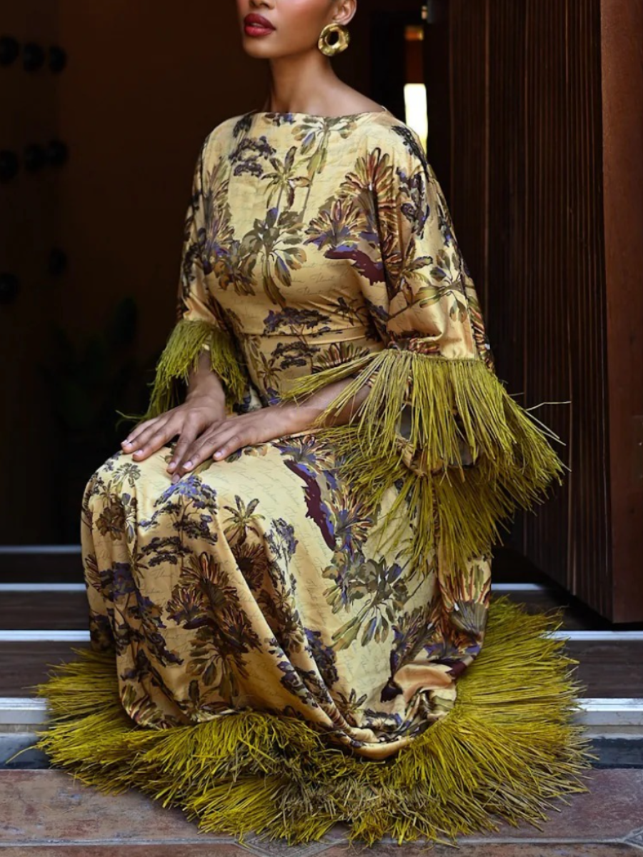 MUSTARD KAFTAN WITH INVISIBLE BELT