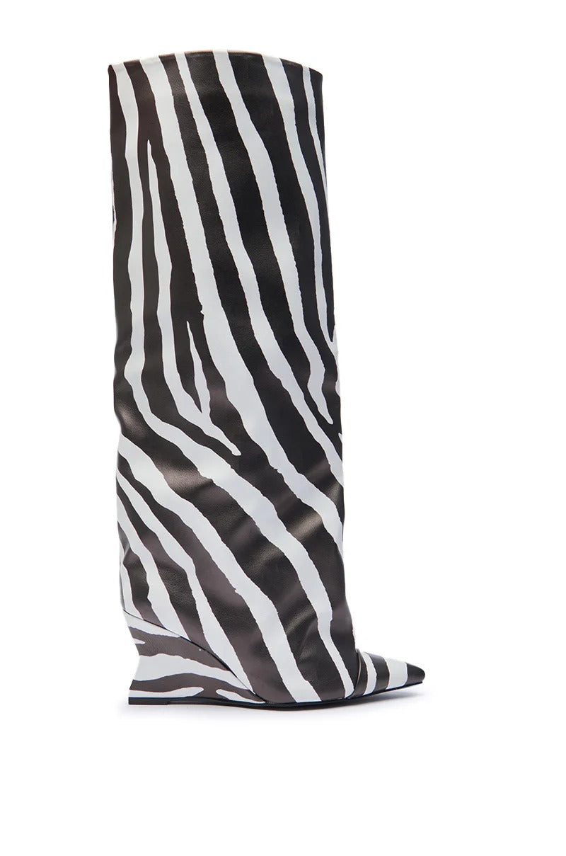 ZEBRA KNEE HIGH WEDGE BOOT