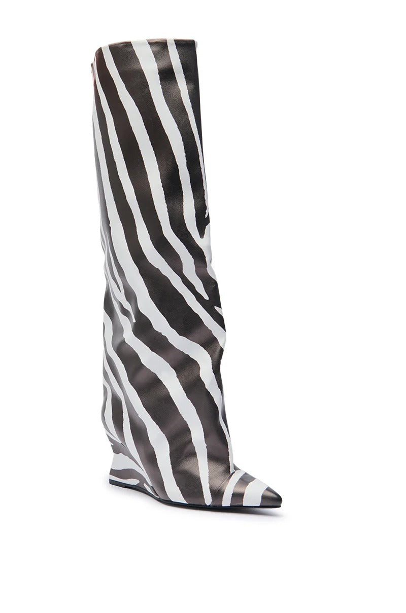 ZEBRA KNEE HIGH WEDGE BOOT