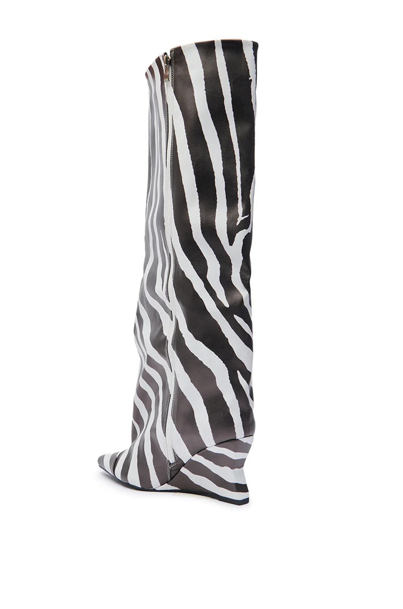 ZEBRA KNEE HIGH WEDGE BOOT