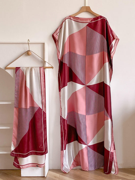 Comfy Colorblock Print Long Scarf & Poncho Set