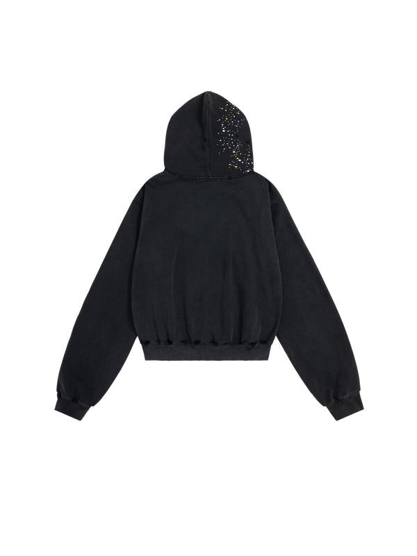 Rhinestone Star Zip Hoodie Vintage Washed