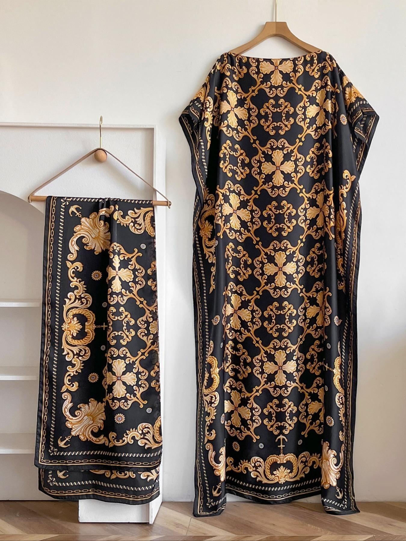 Comfy Colorblock Print Long Scarf & Poncho Set