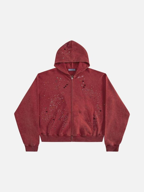 Rhinestone Star Zip Hoodie Vintage Washed
