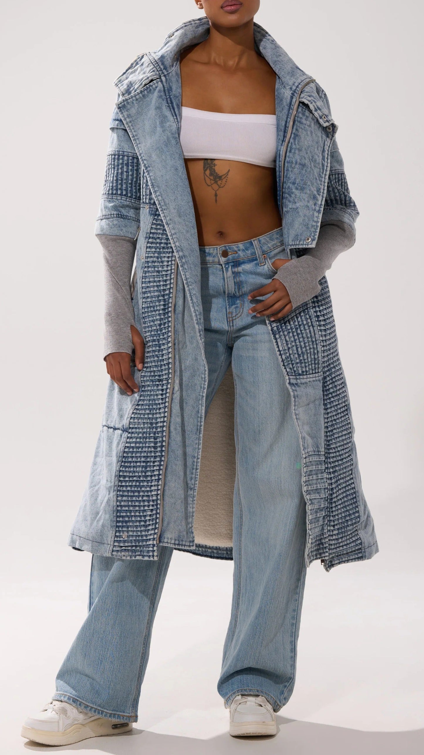 LONG DENIM TRENCH COAT
