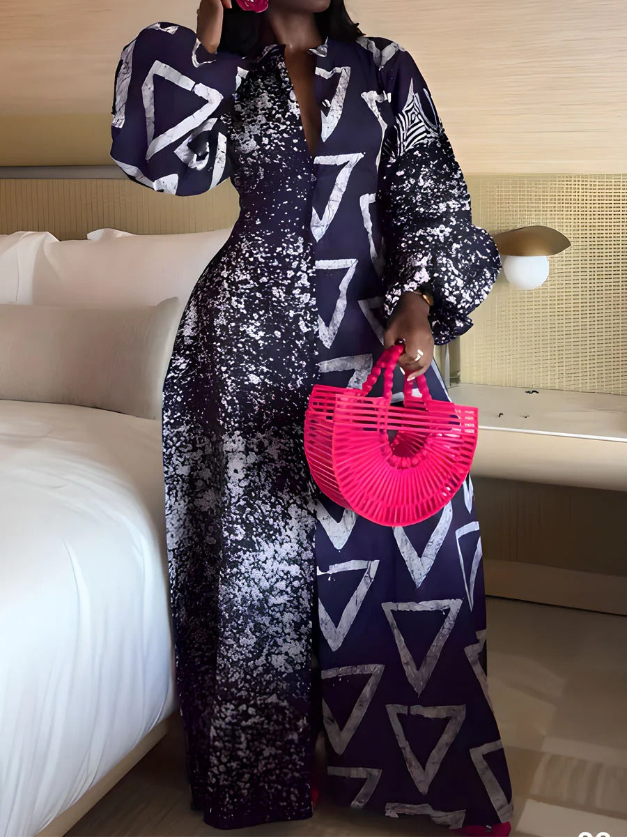 Navy Blue Long-Sleeve Colored Dress