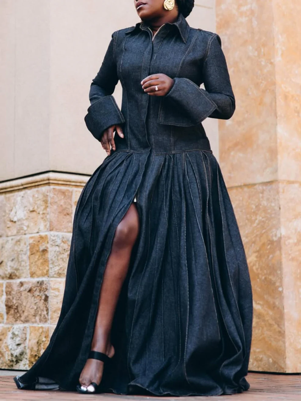 Original Denim Pleated Dress