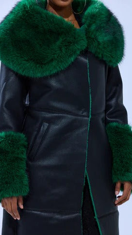 DARK-WASH DENIM FUR TRIM DENIM TRENCH